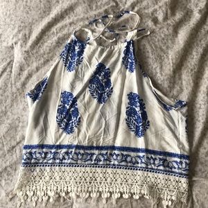 Whit and Blue With Lace crop top
